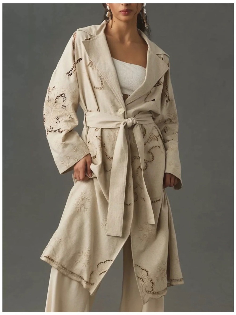 Avec Les Filles Cutwork Linen Trench Coat